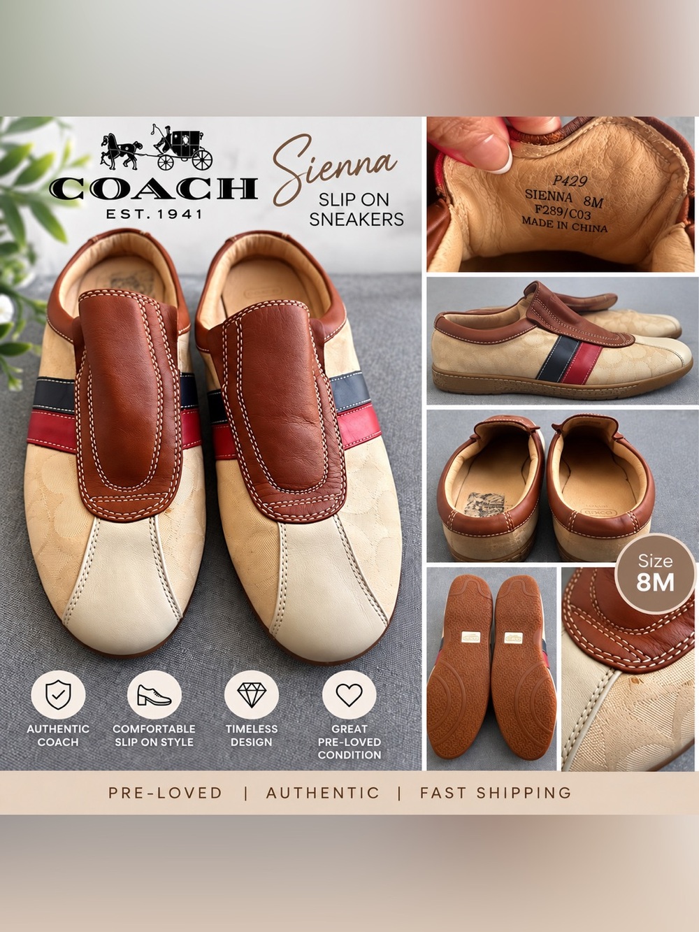 👜 COACH Sienna Signature Slip-On Sneakers – Size 8M